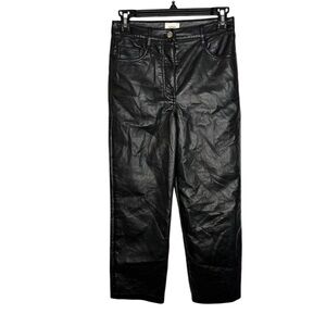 Aritzia Wilfred Black Vegan Leather Straight Leg Melina Pants Size 4